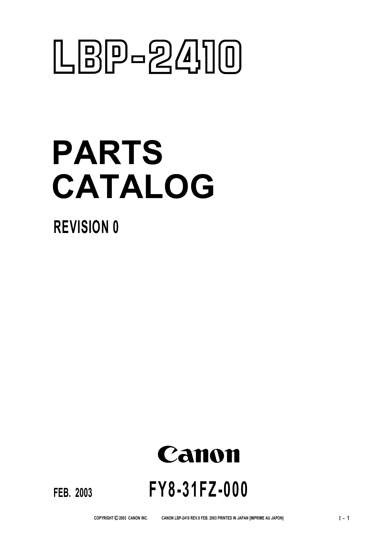 Canon imageCLASS LBP-2410 Parts Catalog Manual-1